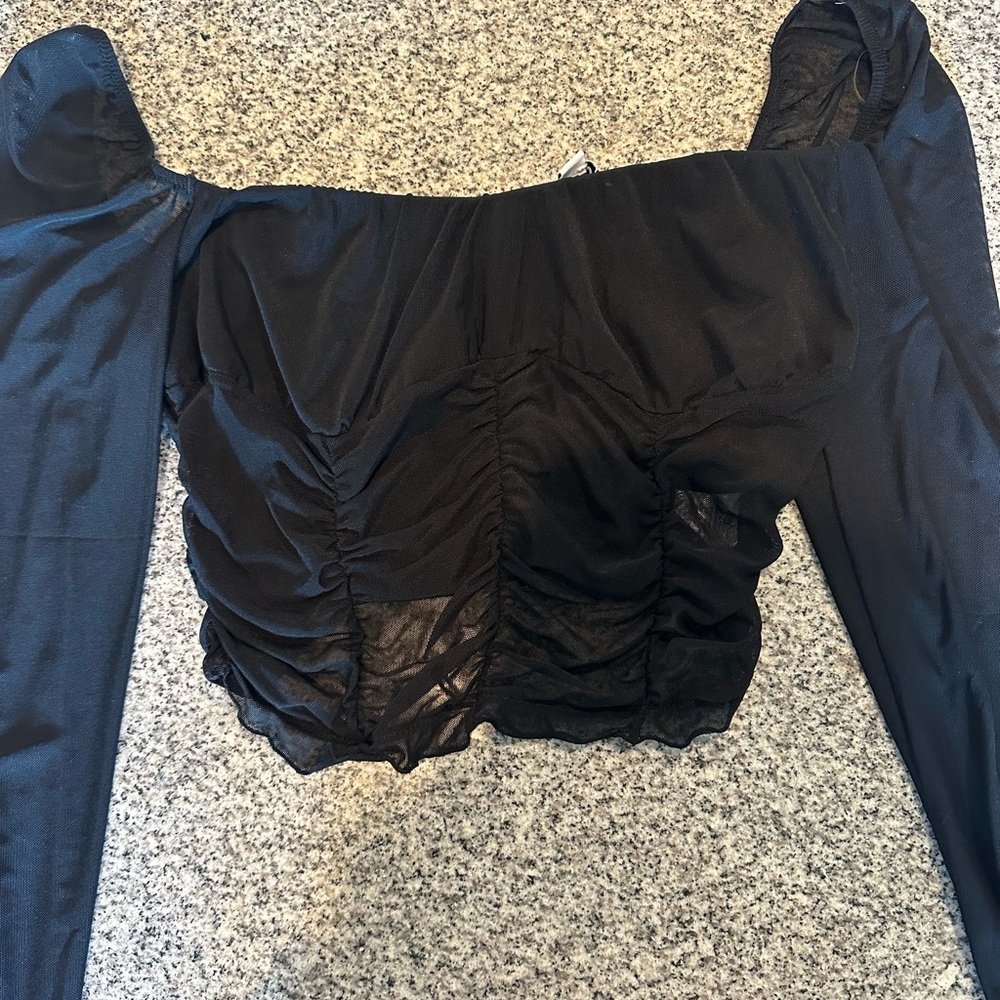 Black Ruched Long Sleeve Top